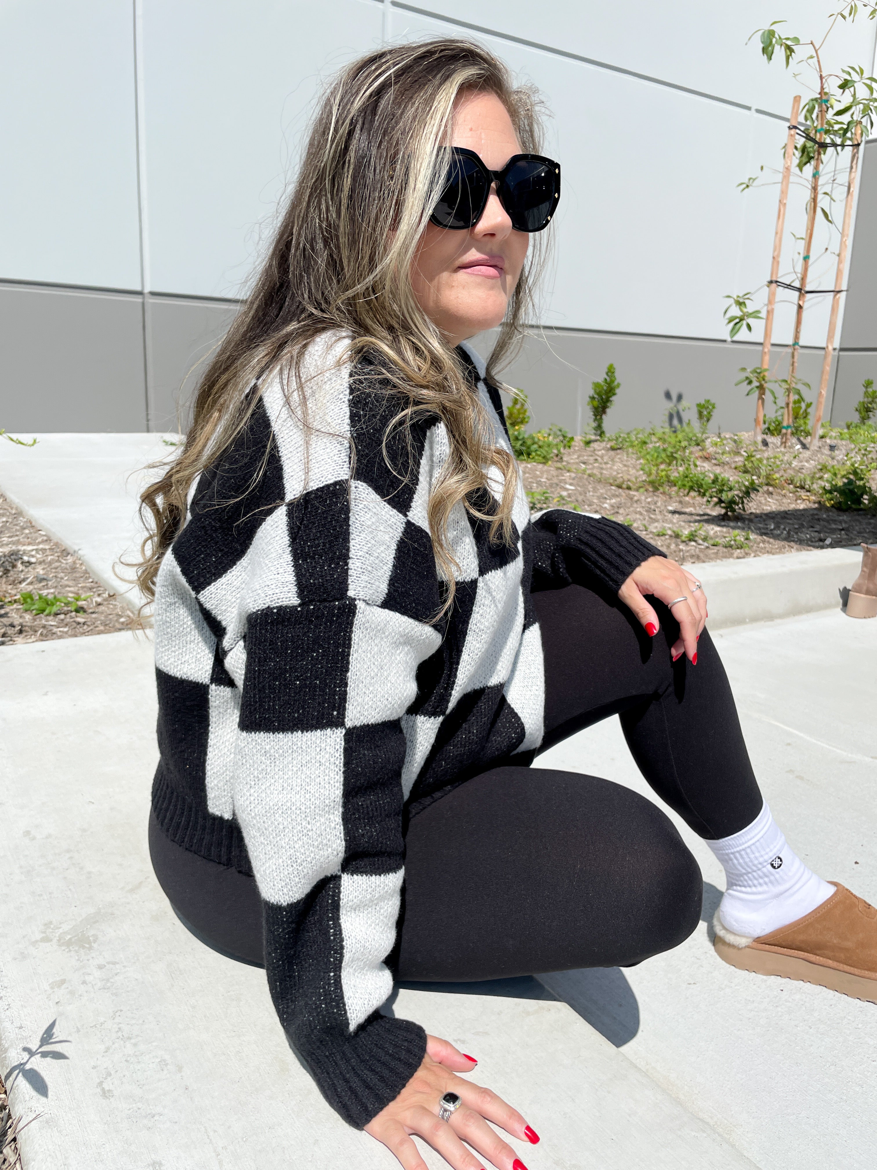 Check Out My Checkerboard Knit Sweater (Black)