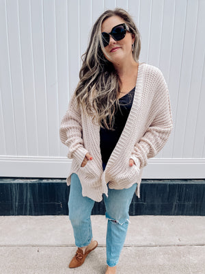 Chenille Comfy Cable Knit Cardigan (Taupe)
