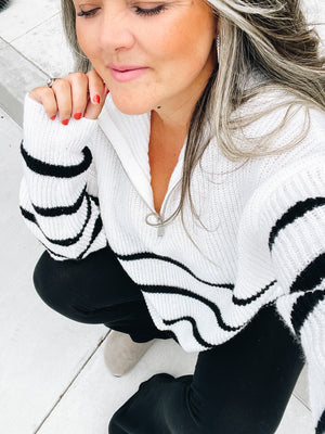 (SOLD OUT- SIGN UP FOR RESTOCK!!) Classy Collegiate Half Zip Sweater (White)