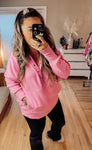 Easy Breezy Half Button Hoodie (Pink)