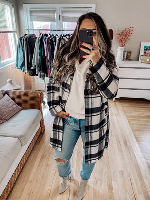 Ready To Go Out Collared Plaid Coat