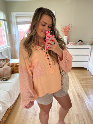 Peaches On My Waffle Please Henley Knit Top