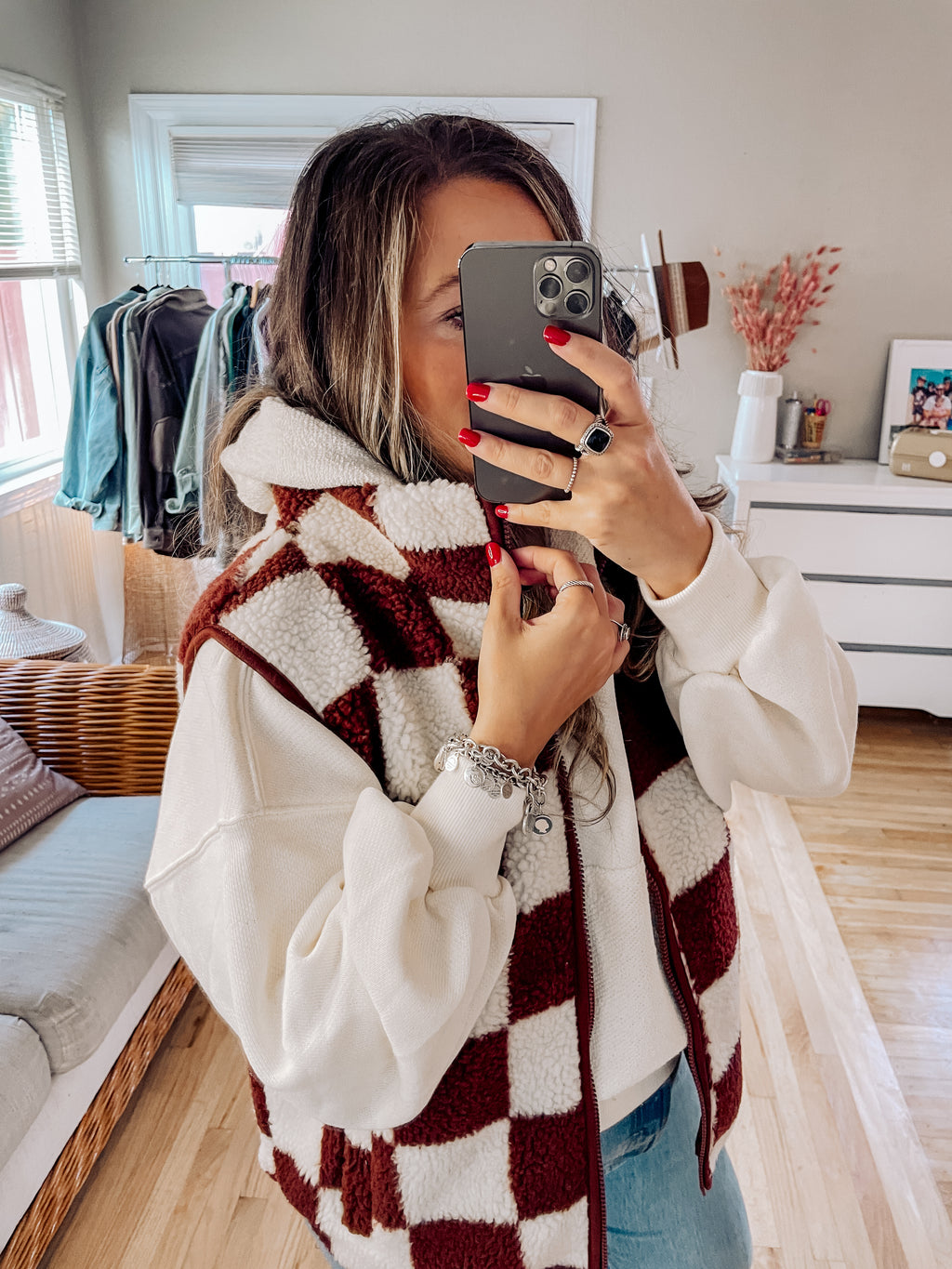 Staying Cozy Checkered Sherpa Vest