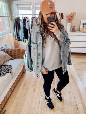 Easy Breezy Half Button Hoodie (Heather Grey)