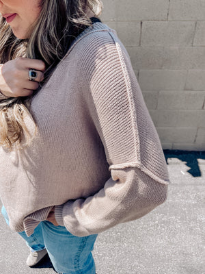 In N Out Ribbed Trim Sweater (Tan)