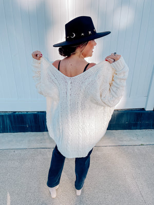 Cable Knit Cardigan Sweater (Ivory)