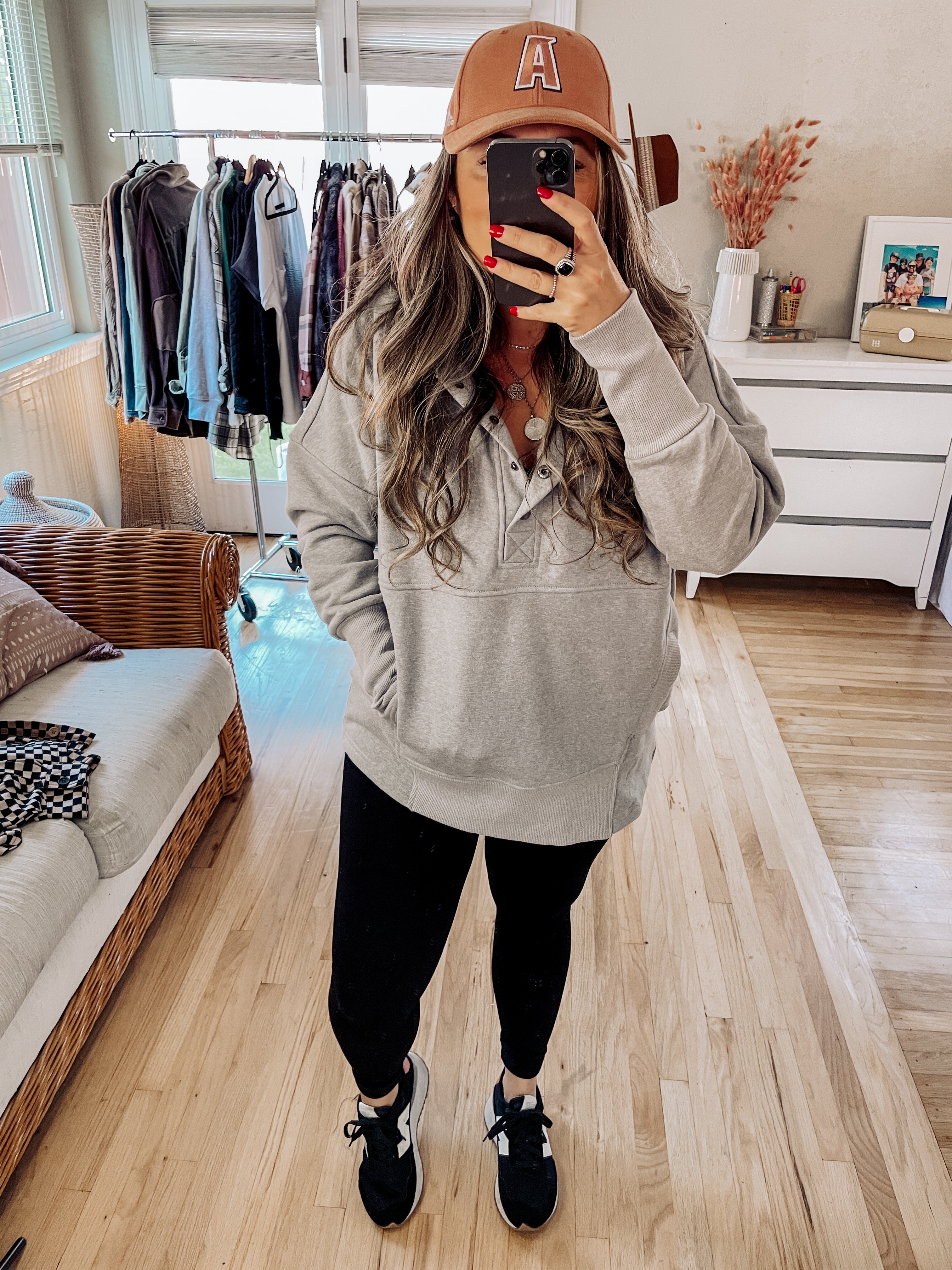 Easy Breezy Half Button Hoodie (Heather Grey)