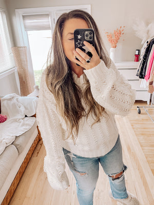 Lace Trim Knit Sweater (Creme)