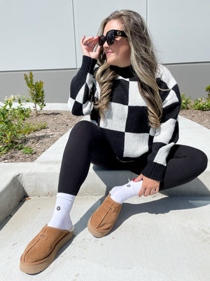 Check Out My Checkerboard Knit Sweater (Black)