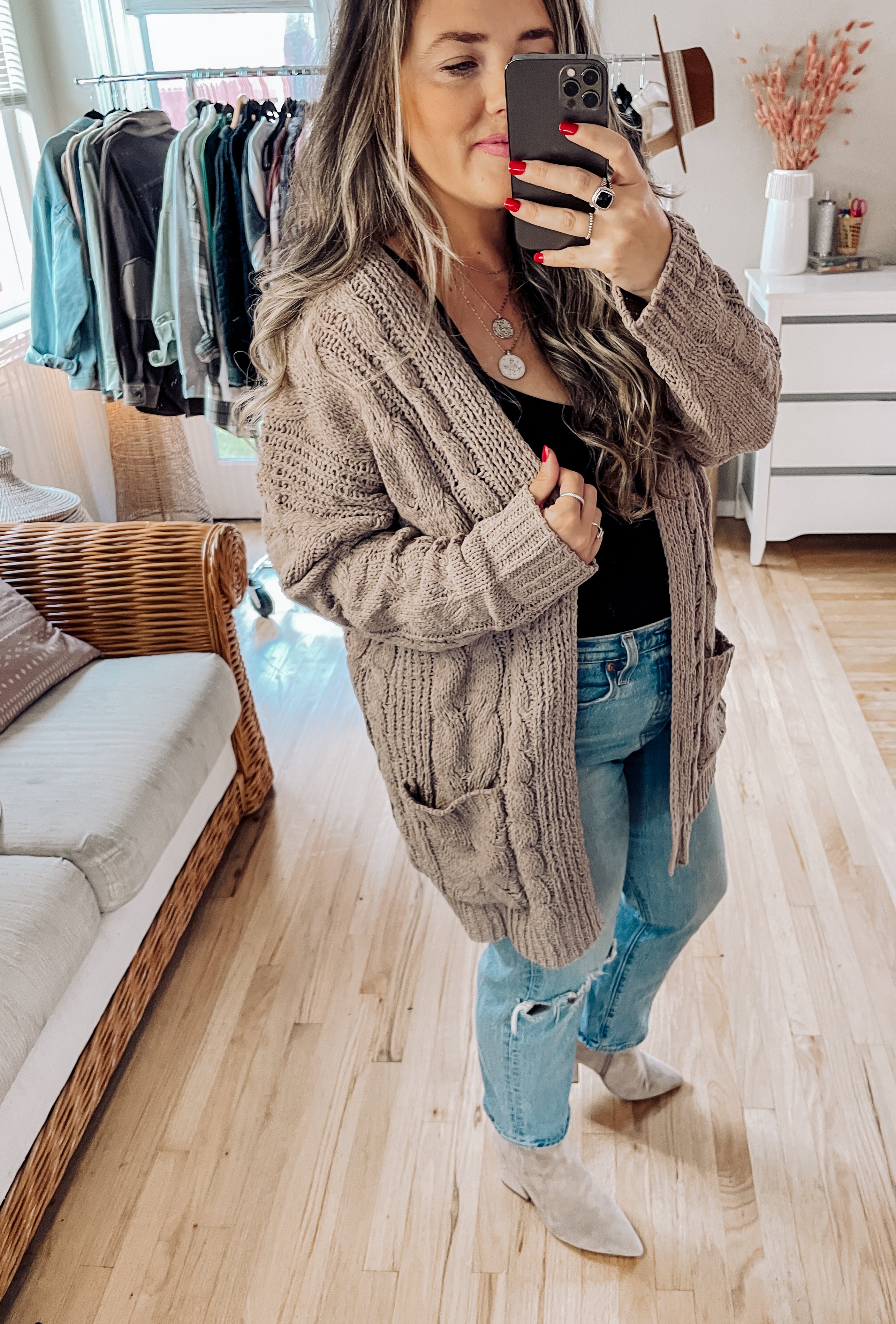 Cable Knit Cardigan Sweater (Truffle)
