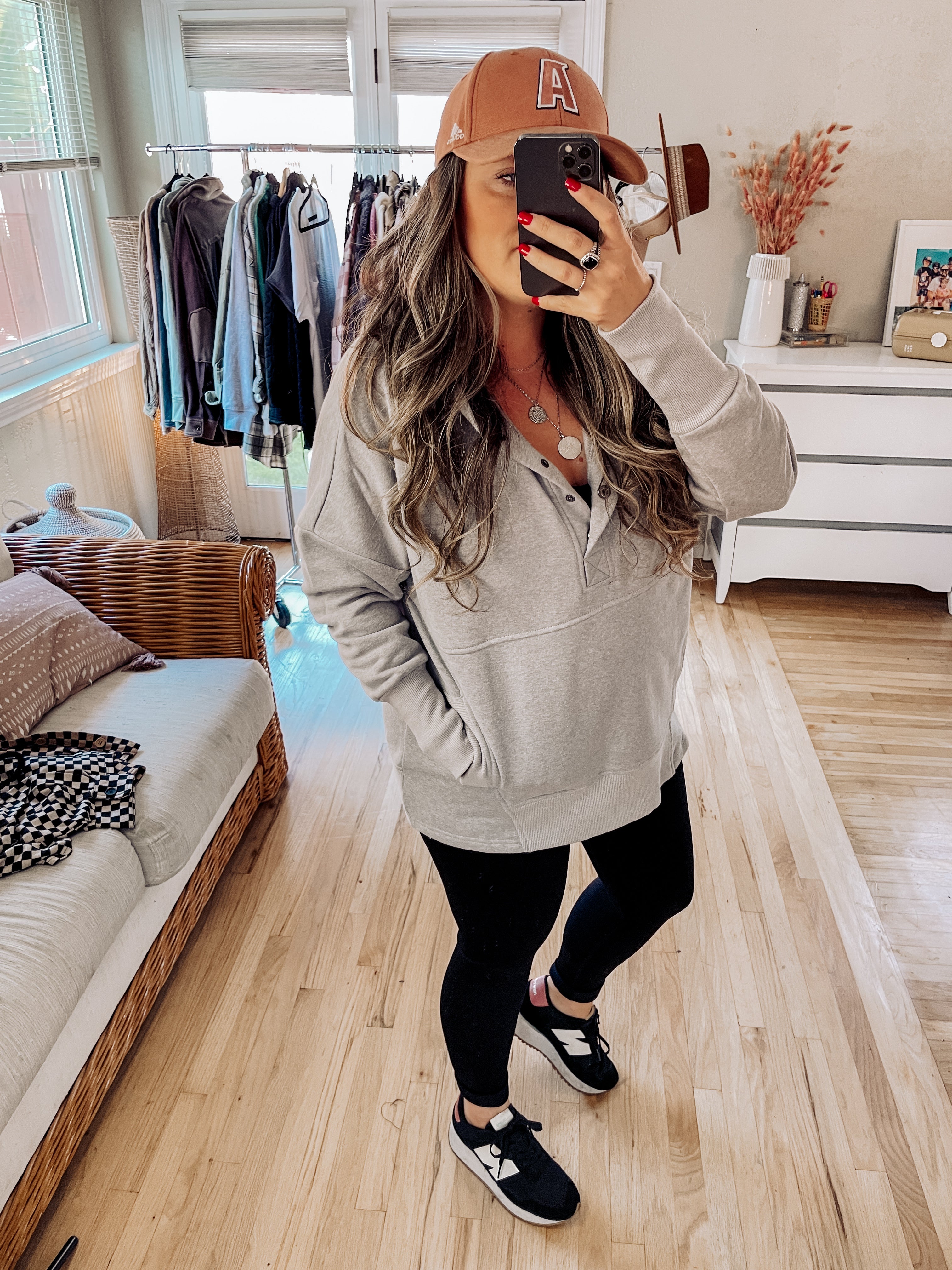 Easy Breezy Half Button Hoodie (Heather Grey)