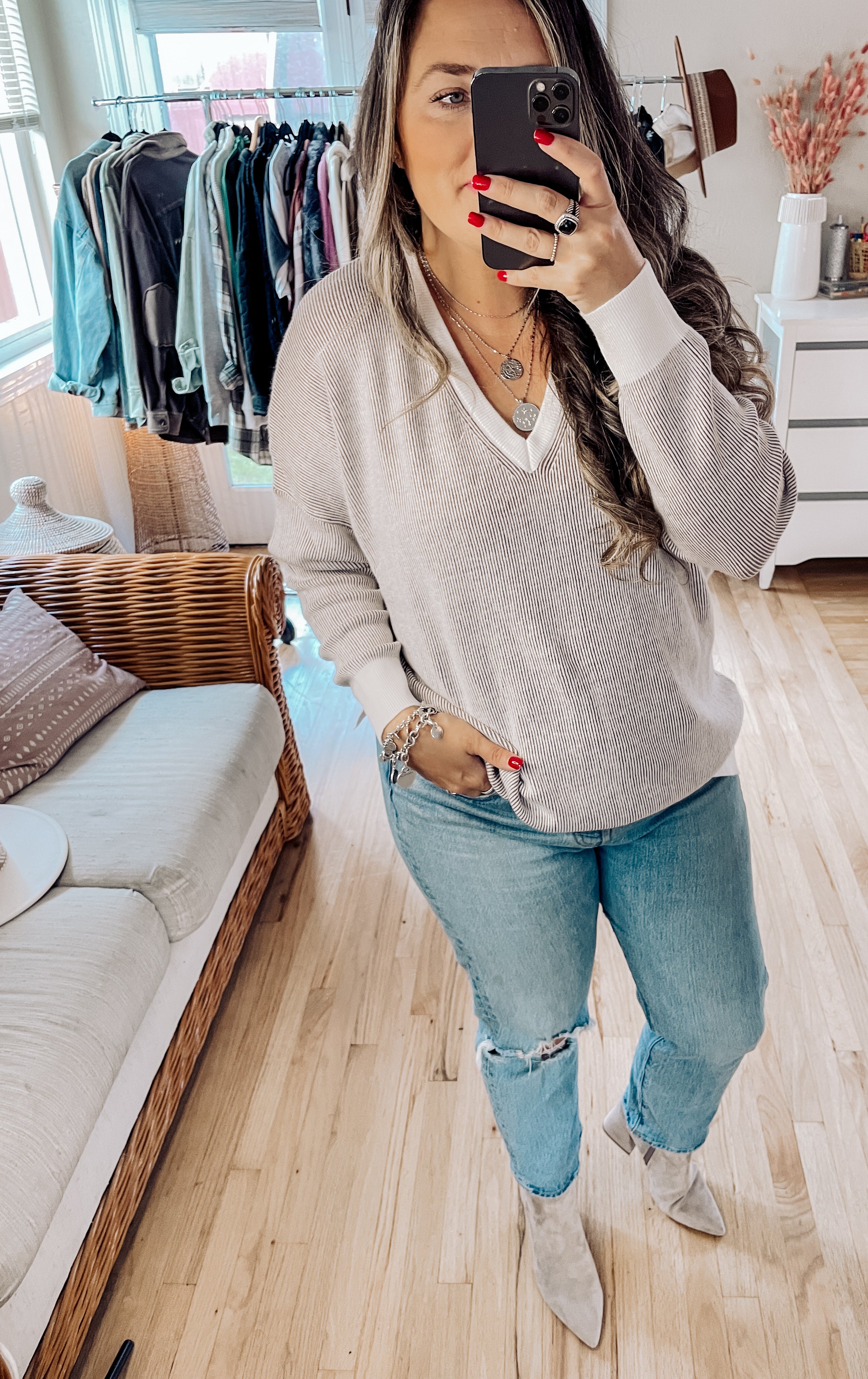 Two Tone V Neck Sweater