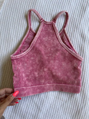 Ribbed Racerback Brami Bralette (Pink)