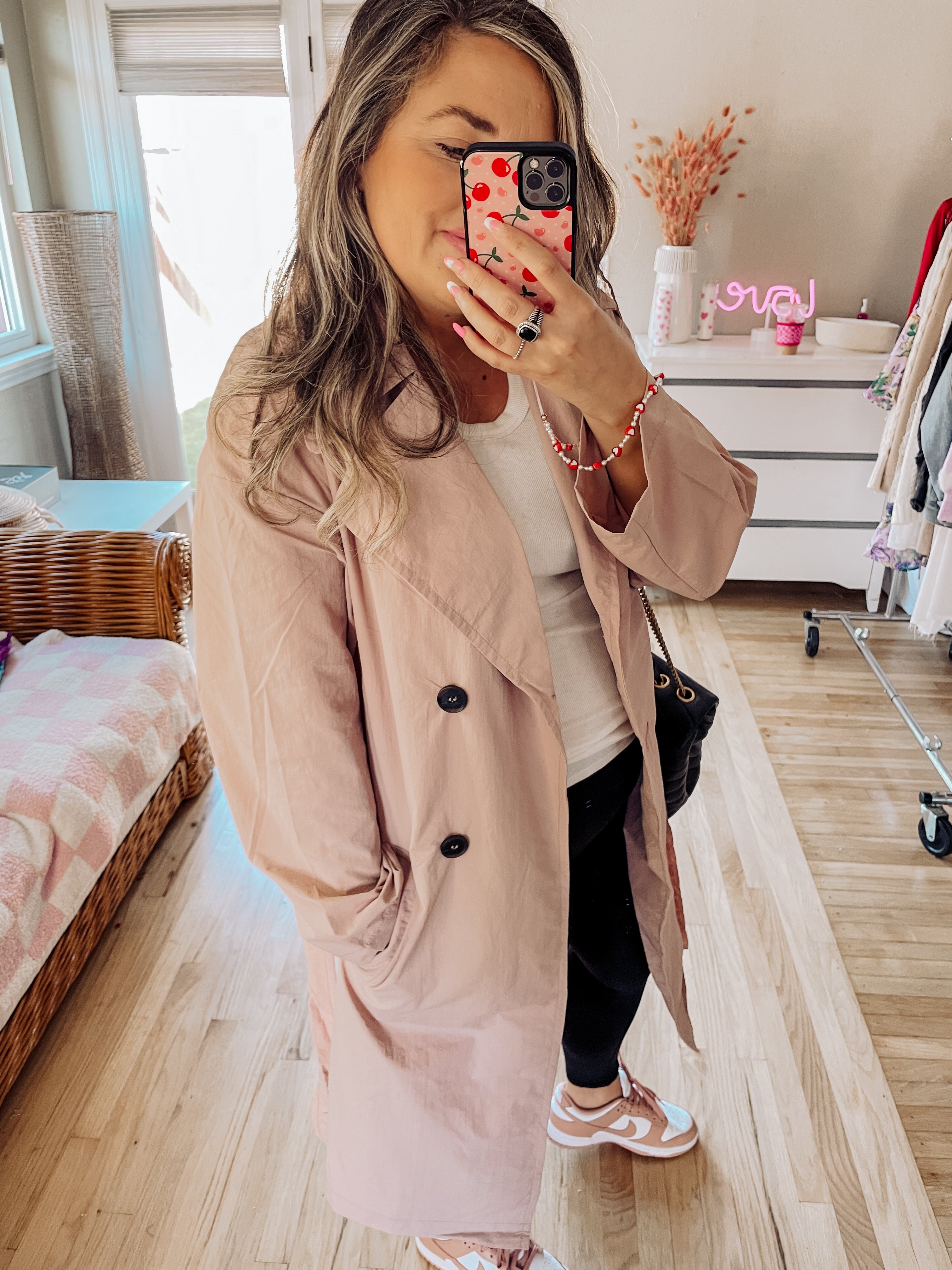 Abby Pink Stone Long Trench Coat