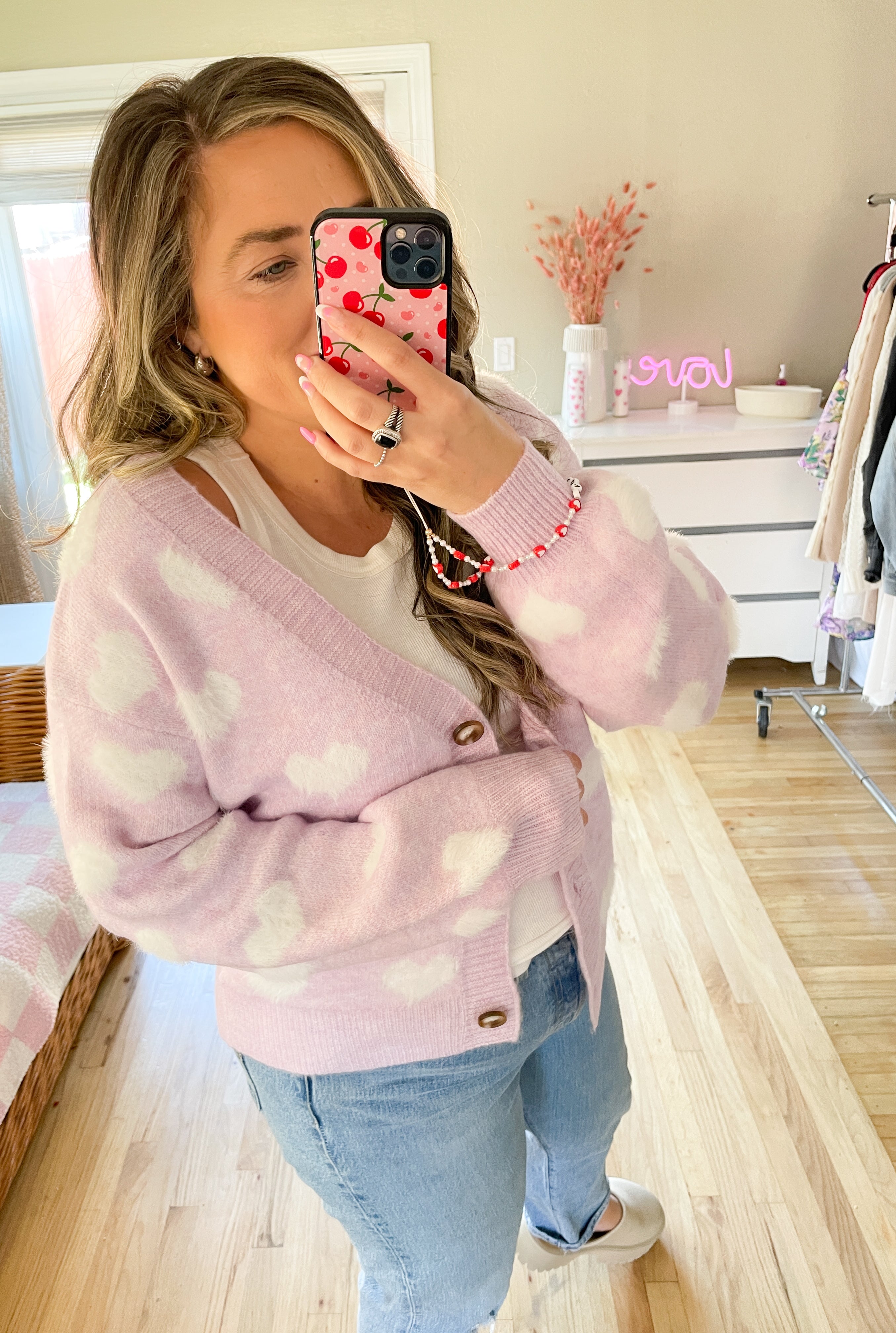 Lavender Heart Cardigan Sweater
