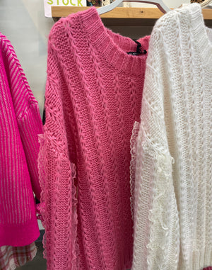 Lace Trim Knit Sweater (Pink)
