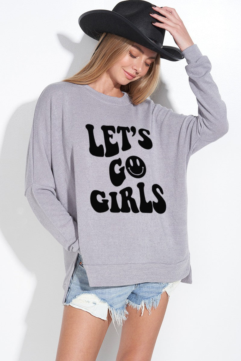 Let's Go Girls Pullover Long Sleeve Graphic Top