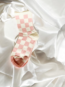 Pink Checkerboard Crew Socks