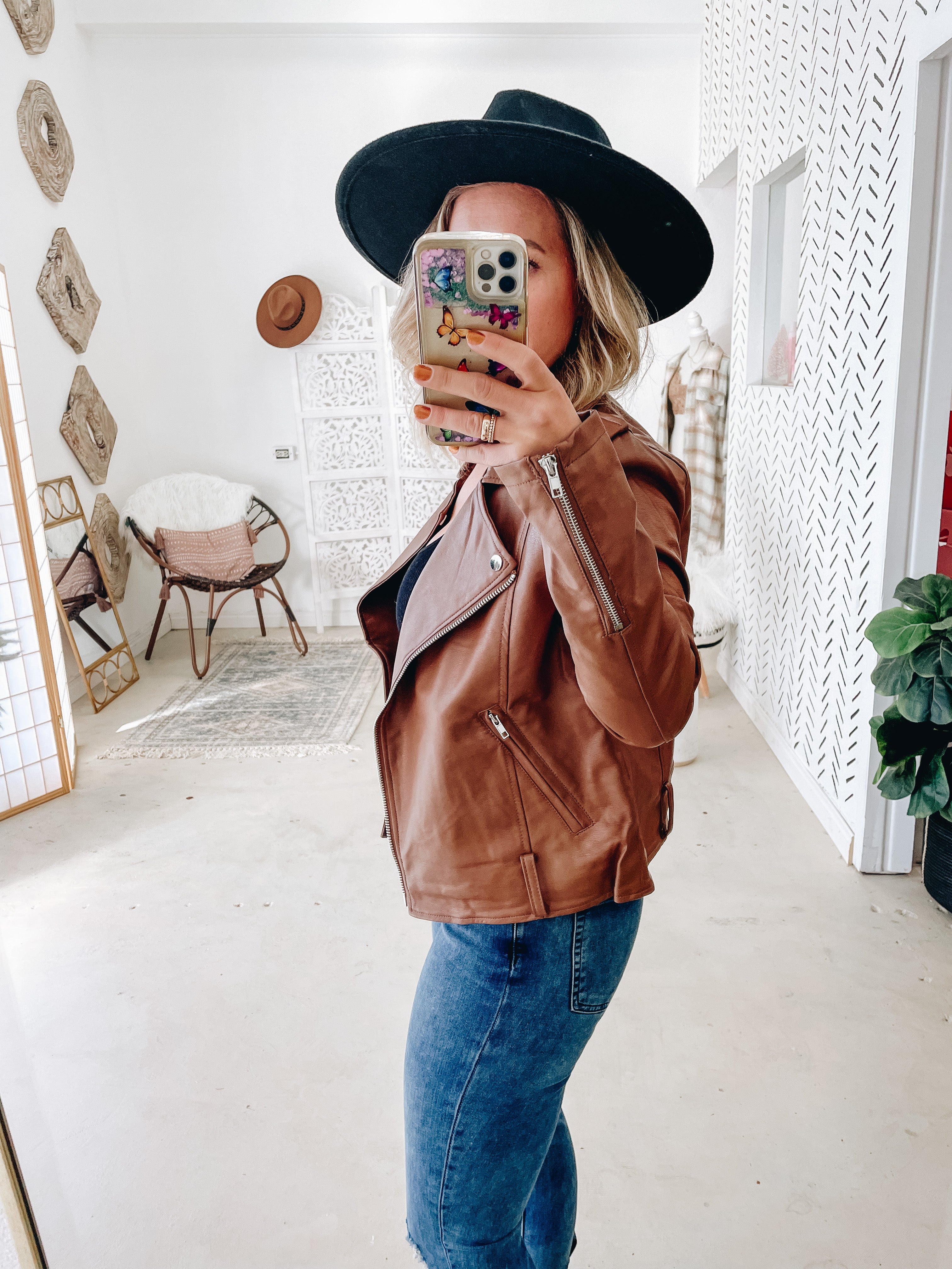 Cinnamon Faux Leather Belted Jacket