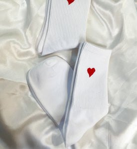 White and Red Heart Socks