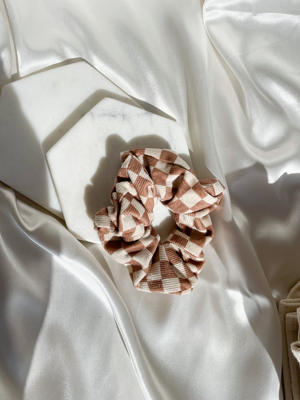 Super Soft Corduroy Checkerboard Hair Scrunchie